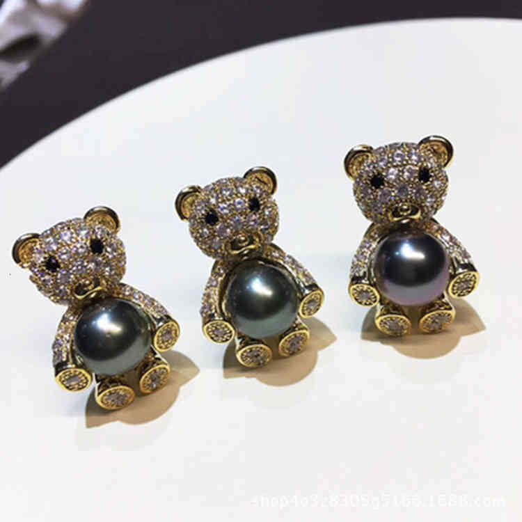 Brooch Diy Accessories Thick Gold-plated Micro Inlaid Zircon Bear Pearl Korean Fashion Empty Holder