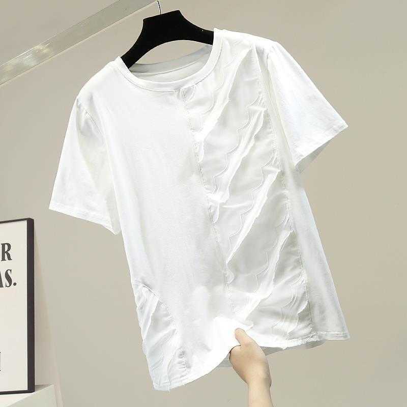 Fashion Chiffon Patchwork Ruffles Cotton Solid Short-sleeved O Neck T-shirt Casual Loose Tops 210615, White
Fashion Chiffon Patchwork Ruffles Cotton Solid Short-sleeved O Neck T-shirt Casual Loose Tops 210615, White