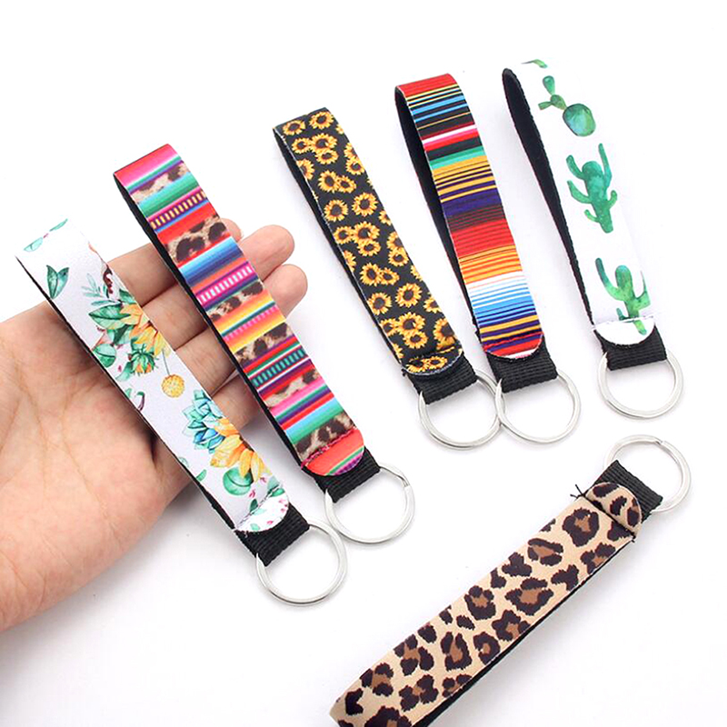 Flower Pattern Cloth Band Keychain Key Chain Lanyard For Women Phone Case Wallet Long Ribbon For Bag Charms Car Key Ring