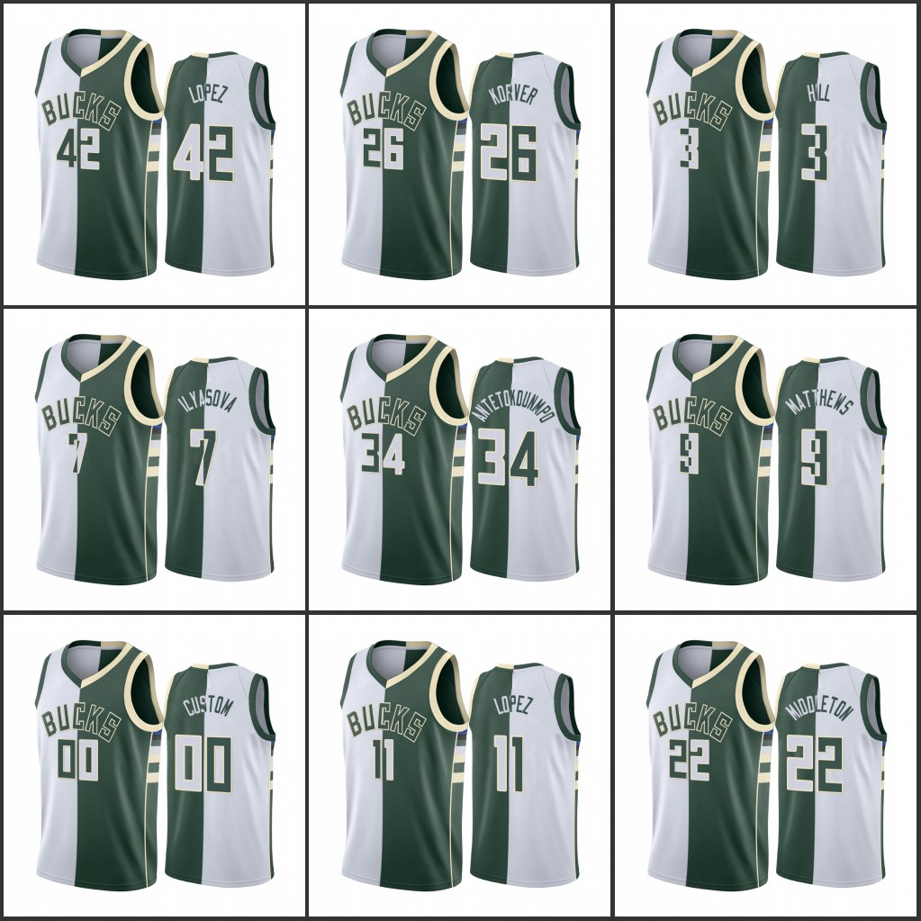 Men Milwaukee Bucks''Giannis Antetokounmpo Kyle Korver Wesley Matthews Brook Lopez Khris Middleton Custom Split White Green Jersey, Black
Men Milwaukee Bucks''Giannis Antetokounmpo Kyle Korver Wesley Matthews Brook Lopez Khris Middleton Custom Split White Green Jersey, Black