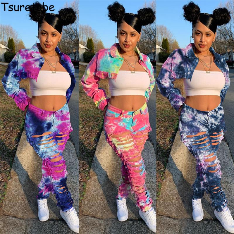 Women' Tracksuits Tsuretobe Tie Dye 2 Piece Set Women Crop Jeans Jacket Ripped Denim Fall Clothing Streetwear Matching Sets For, Dark blue pink
Women' Tracksuits Tsuretobe Tie Dye 2 Piece Set Women Crop Jeans Jacket Ripped Denim Fall Clothing Streetwear Matching Sets For, Dark blue pink