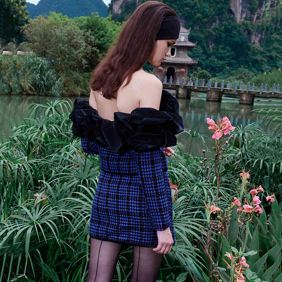 Summer Ladies Sexy 2-Piece Set Strapless Ruffled Double-Breasted Tweed Short Jacket + Irregular Skirt Fashion Suit 210525