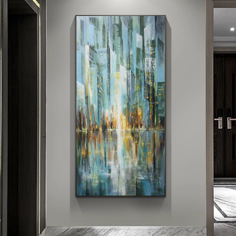 Abstract City Landscape Oil Painting Printed on Canvas Modern Home Decor Wall Art Pictures for Living Room Building Posters