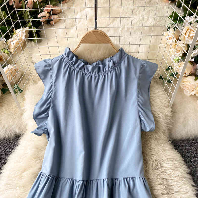 Nomikuma Spring Summer Korean Ruffle Sleeveless Women Doll Dress Causal Solid A-line Dresses New Vestidos De Mujer 6G047 210427