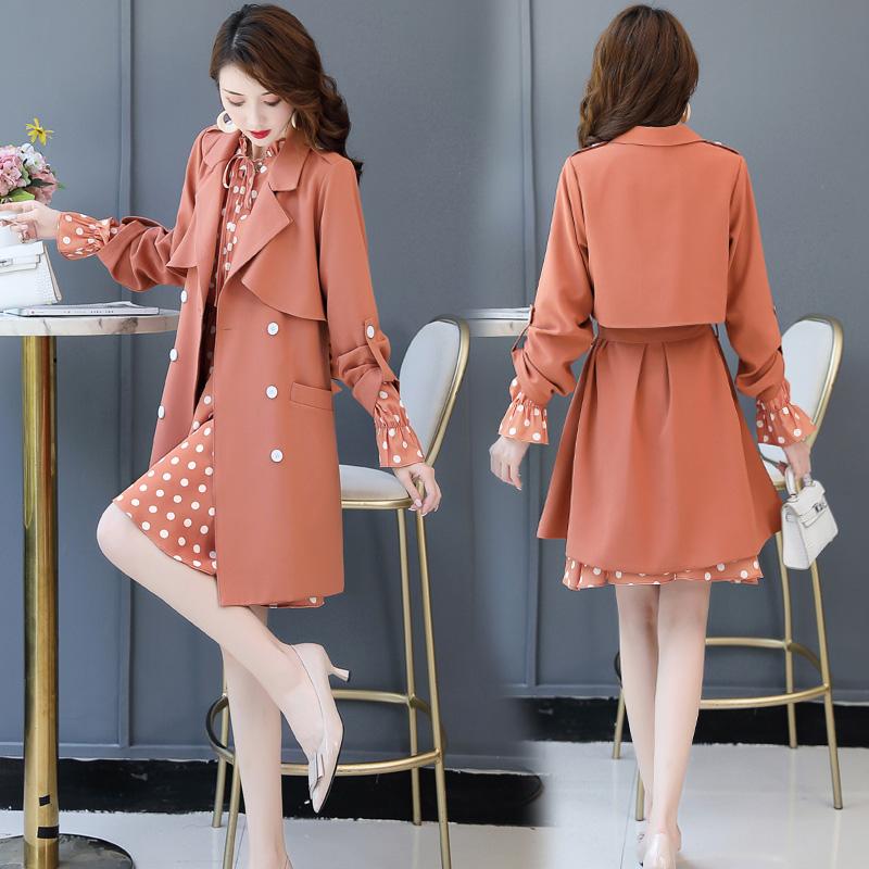 Goddess Women Two Piece Outfits Double Breasted Trench Coat Female Windbreaker Ensemble Femme Deux Pieces Conjunto Feminino Women's Tracksui