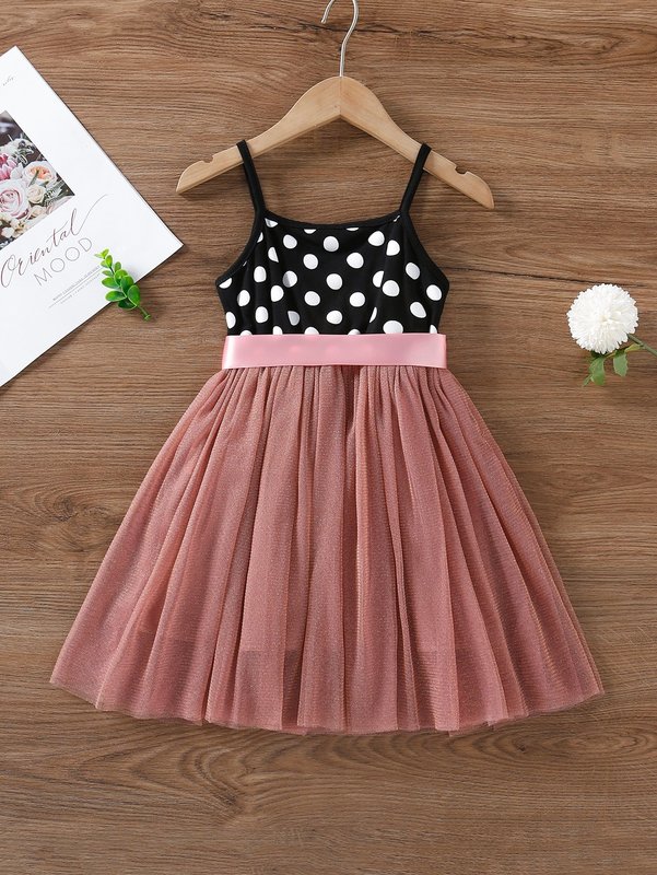 Toddler Girls Polka Dot Spliced Tie Front Cami Dress SHE