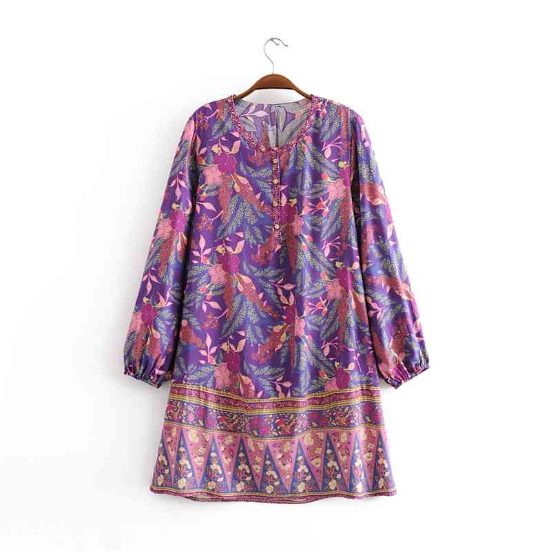 beauty Fashion Boho Floral Print Mini Dress Women Summer Chic Single Breasted Loose Dresses Female Holiday Wear 210514
