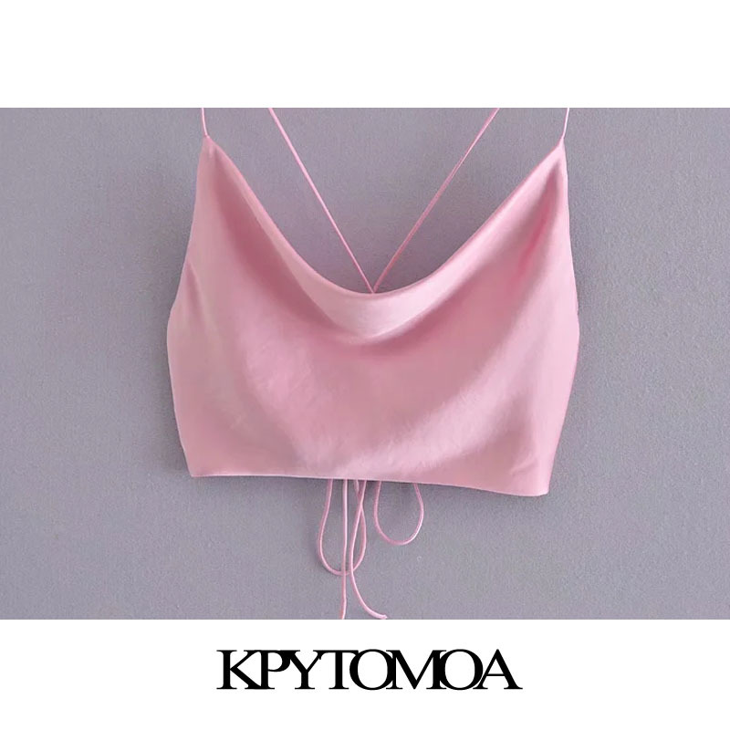 Women Sexy Fashion With Tied Soft Touch Cropped Tank Tops Backless Cross Thin Straps Female Camis Mujer 210420