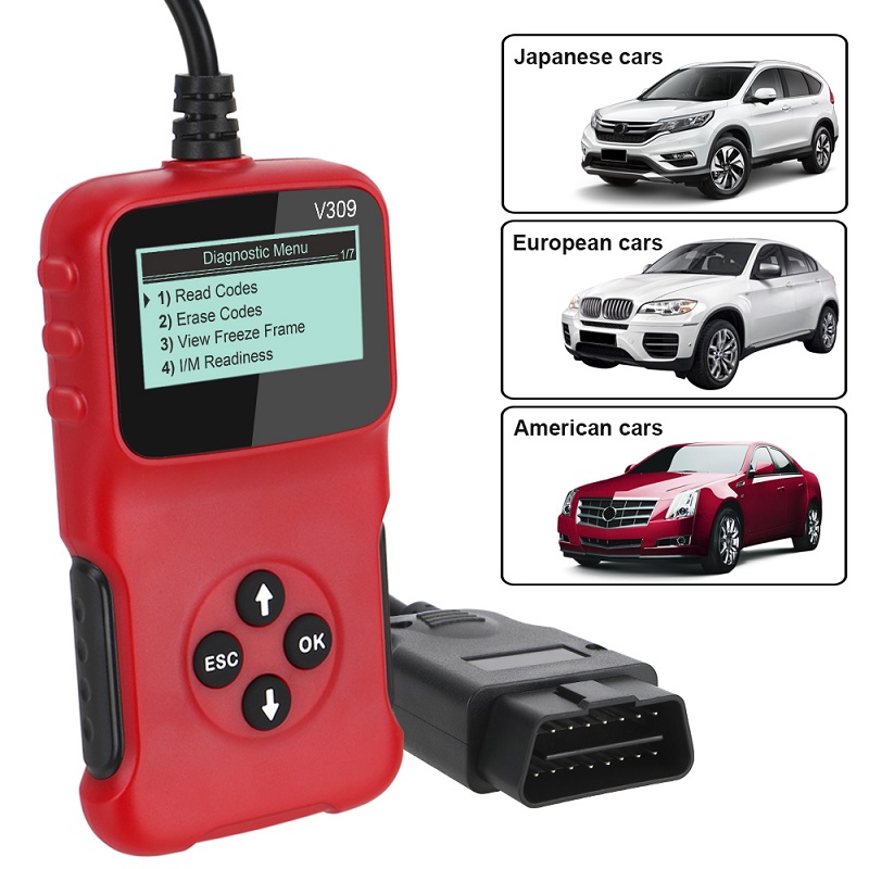 8-15.5V Multiple Languages V309 Car Fault Diagnostic Scanner OBD OBD2 ELM327 Code Reader Check Tool