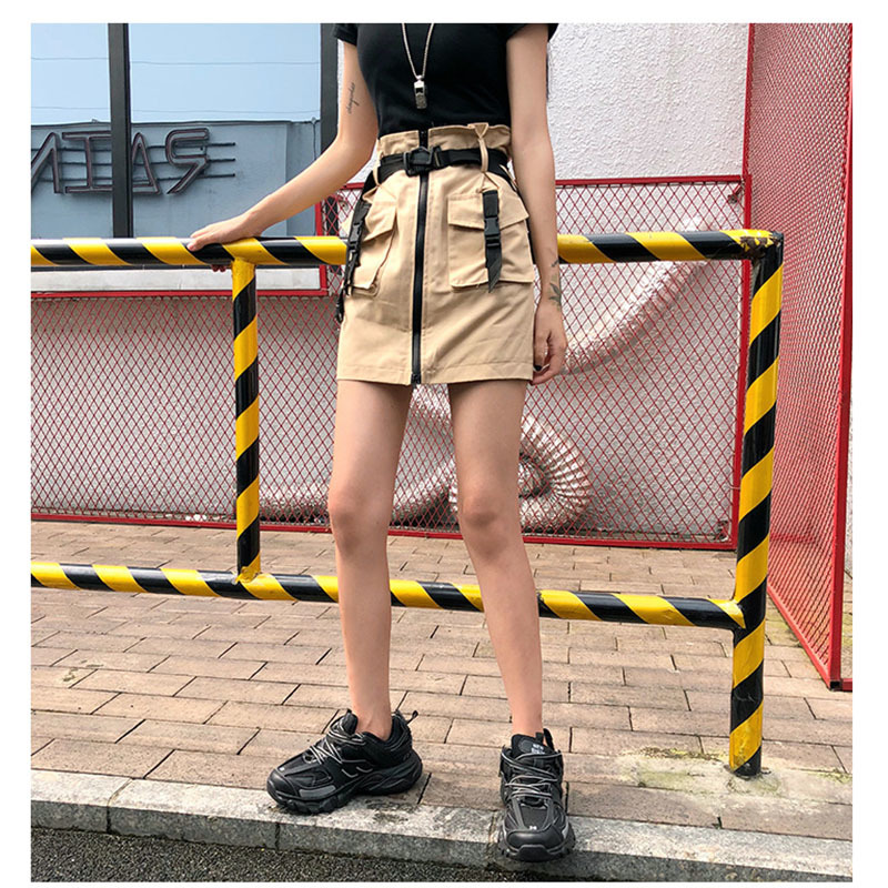 Pockets Skirt Sashes Ladies Short Tool Women's s Summer A Line Zipper Harajuku Mini with Belt 9780 210518
