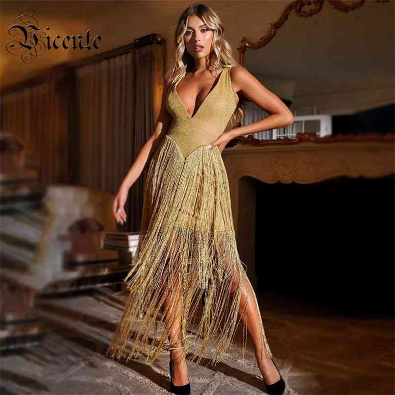 Chic Woman Long Dress Sparkle Fabric Tassels Design Sexy V Neck Sleeveless Celebrity Party Club Bandage Vestido Free 210520, Gold
Chic Woman Long Dress Sparkle Fabric Tassels Design Sexy V Neck Sleeveless Celebrity Party Club Bandage Vestido Free 210520, Gold
