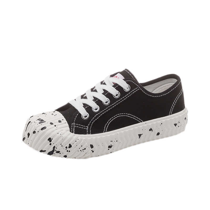 White Shoes Women's 2021 New Popular Autumn Korean-style Splash-ink Canvas Girls All-match Skateboard Biscuits Y0907