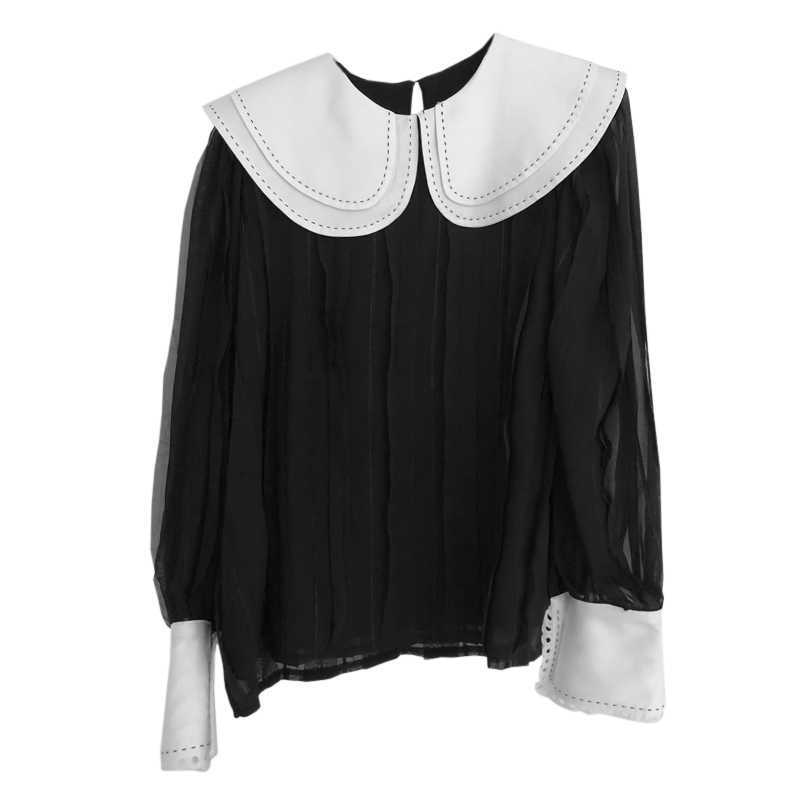 Spring Peter Pan Collar Solid Pullover All Match Shirt Blouse Women 210615Z