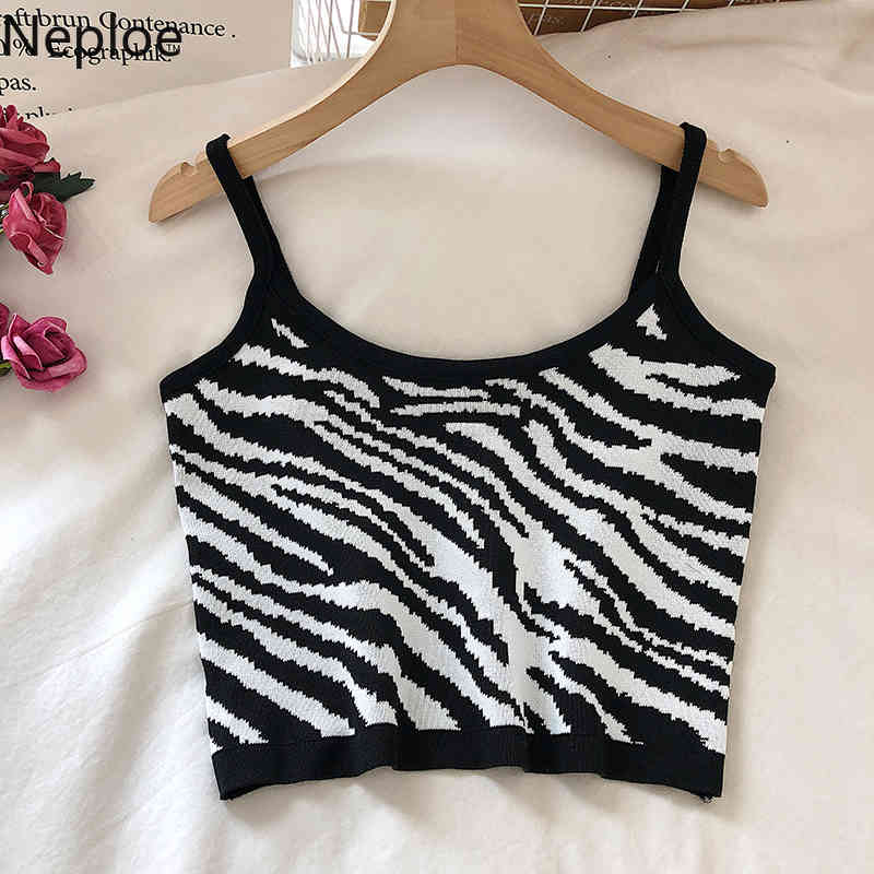 Neploe Two Piece Outfits for Women Korean Fashion All-match Suit Knitted Pullover Zebra Stripe Sling Fall Clothes 2 Piece Set 210422