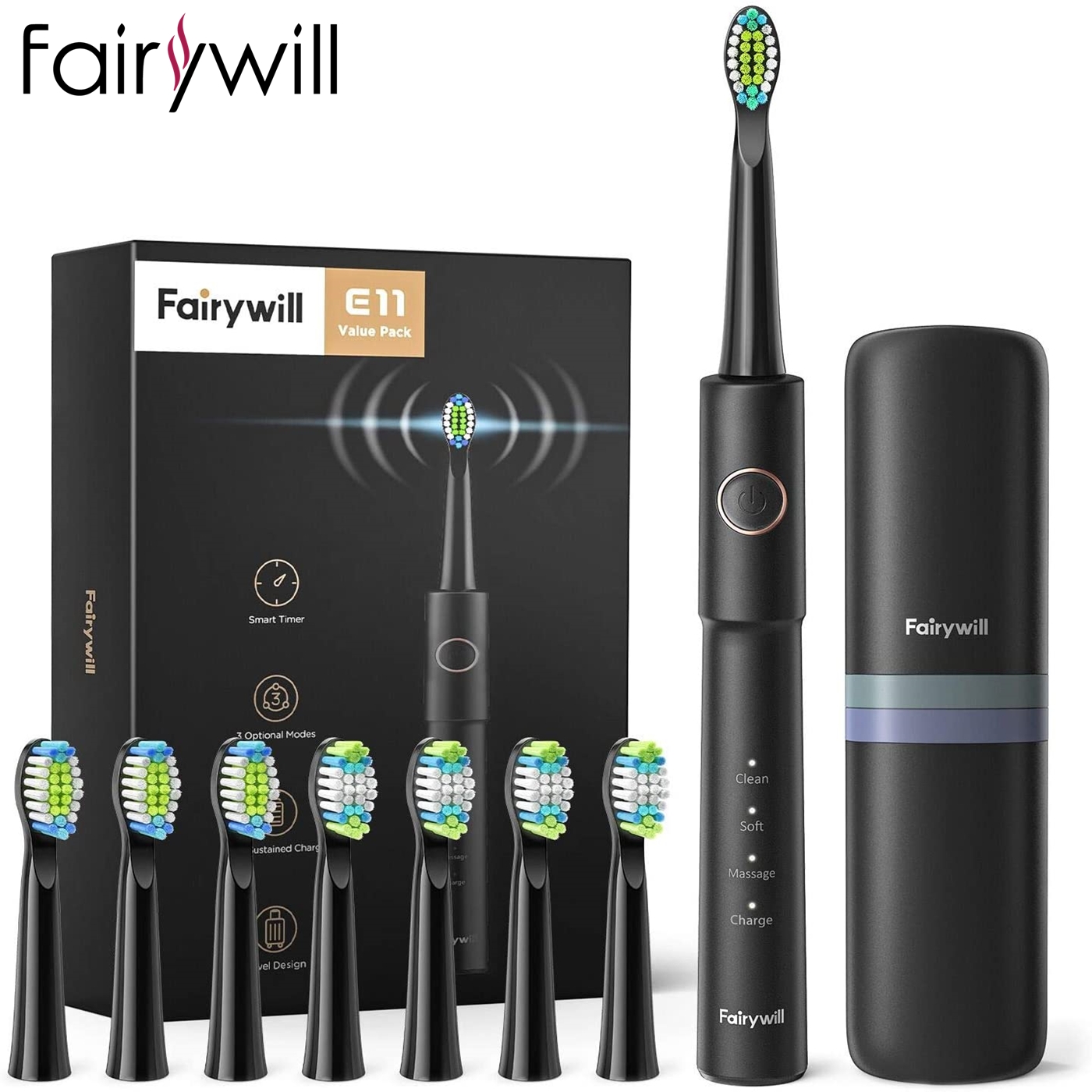 Fairywill Sonic Electric Toothbrush E11 Waterproof USB Charge Rechargeable Electric Toothbrush 8 Brush Replacement Heads Adult
Fairywill Sonic Electric Toothbrush E11 Waterproof USB Charge Rechargeable Electric Toothbrush 8 Brush Replacement Heads Adult