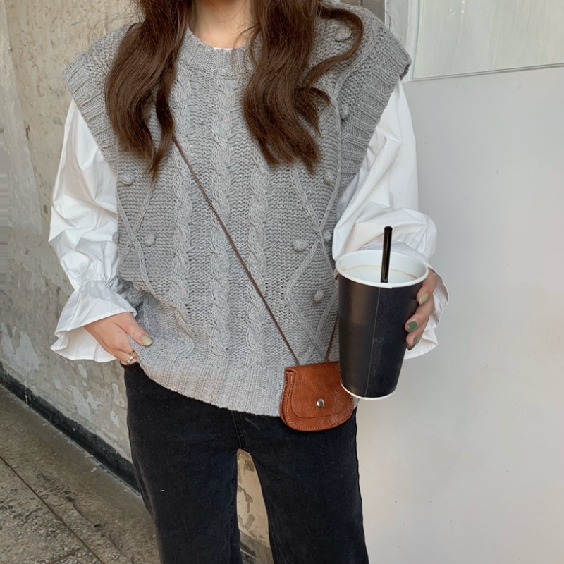 Neploe Fall Women Clothes Knitwear Sweater Vest Solid Shirt Loose Casual Knitted Pullovers Korean Fashion Female Tops 4F881 210422