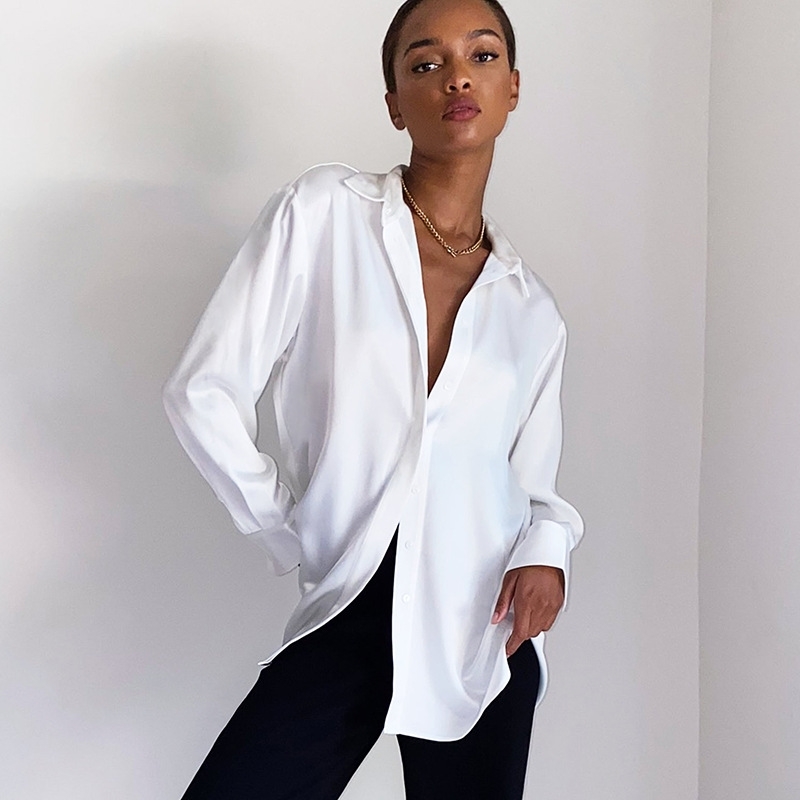 Spring and summer shirt women's loose Lapel long sleeve single breasted top 210602