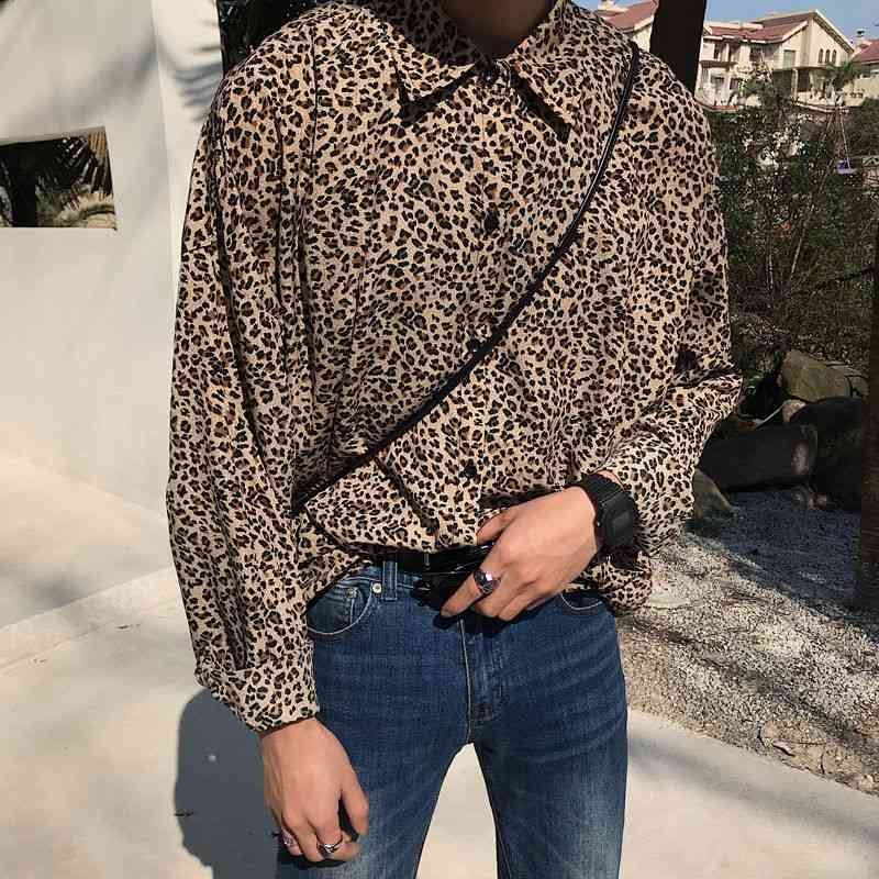IEFB Men's Wear Fashin Leopard Print Long Sleeve Shirt Spring Summer Korean Loose Oversize Blouse Tops For Male 9Y6099 210524