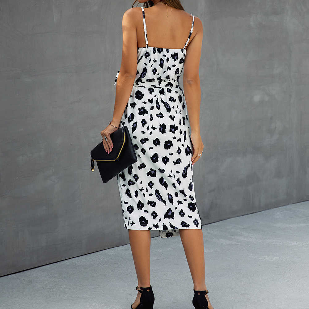 Summer Vintage Print Sexy Backless Strap Dress Woman Long Casual Sundress White Dresses Fashion Summer Clothes For Women 210630