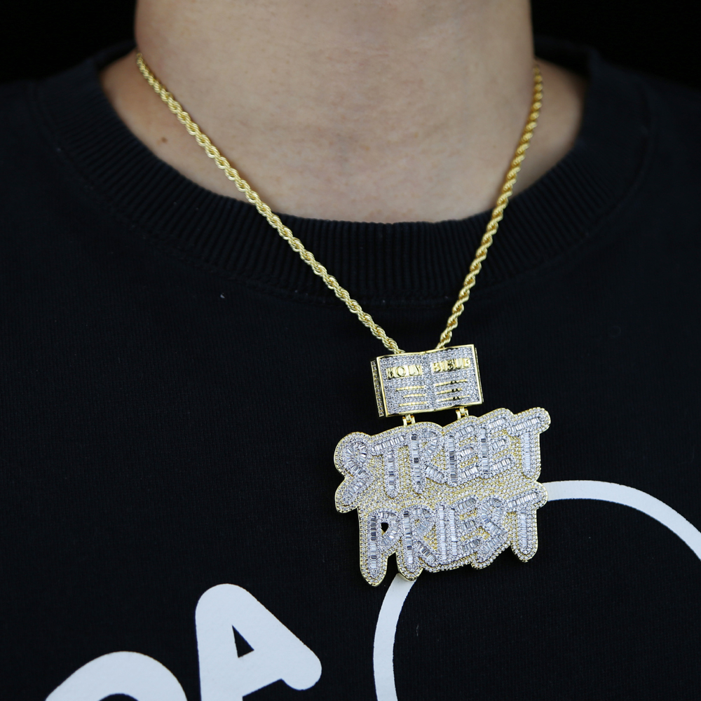 New Iced out New styles hip hop letter street pkiest pendant with full cubic zircon paved Punk necklace with gold silver plated big heavy Charm Jewelr