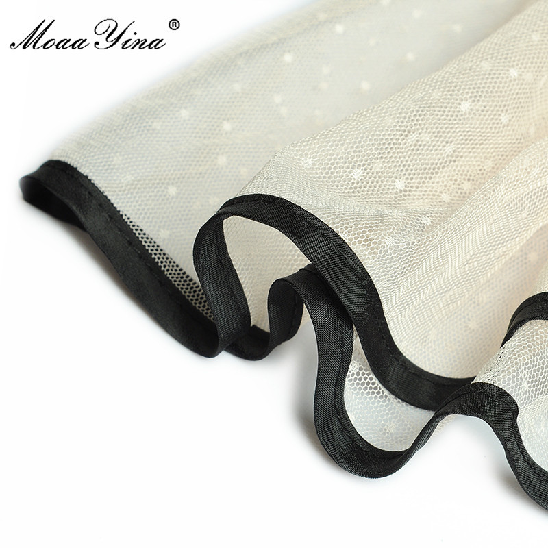 Fashion Runway Summer Vintage Party Dress Women Short sleeve Elastic waist Sequins Embroidered Mesh Midi 210524