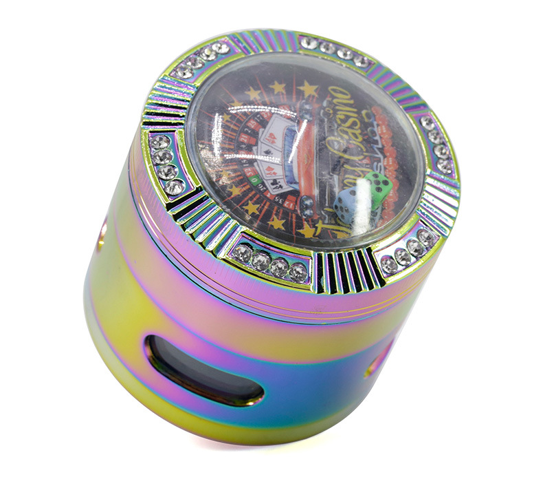 Zinc Alloy Grinding Smoking Grinder Tools Slicer 4 Layers Diameter 63 Mm Iceblue Rainbow Color Dice Windows On Side Diamante Herb Grinders T
Zinc Alloy Grinding Smoking Grinder Tools Slicer 4 Layers Diameter 63 Mm Iceblue Rainbow Color Dice Windows On Side Diamante Herb Grinders T