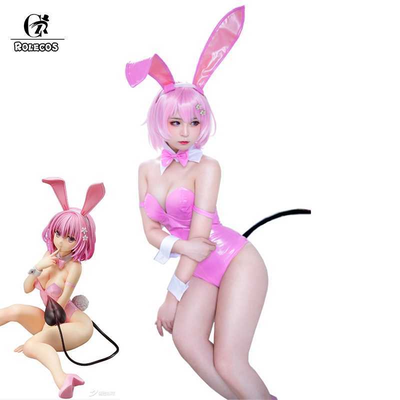 ROLECOS To Love Ru Momo Cosplay Costume Bunny Girl Sexy Jumpsuit Belia Deviluke Women Pink Romper Halloween Y0913