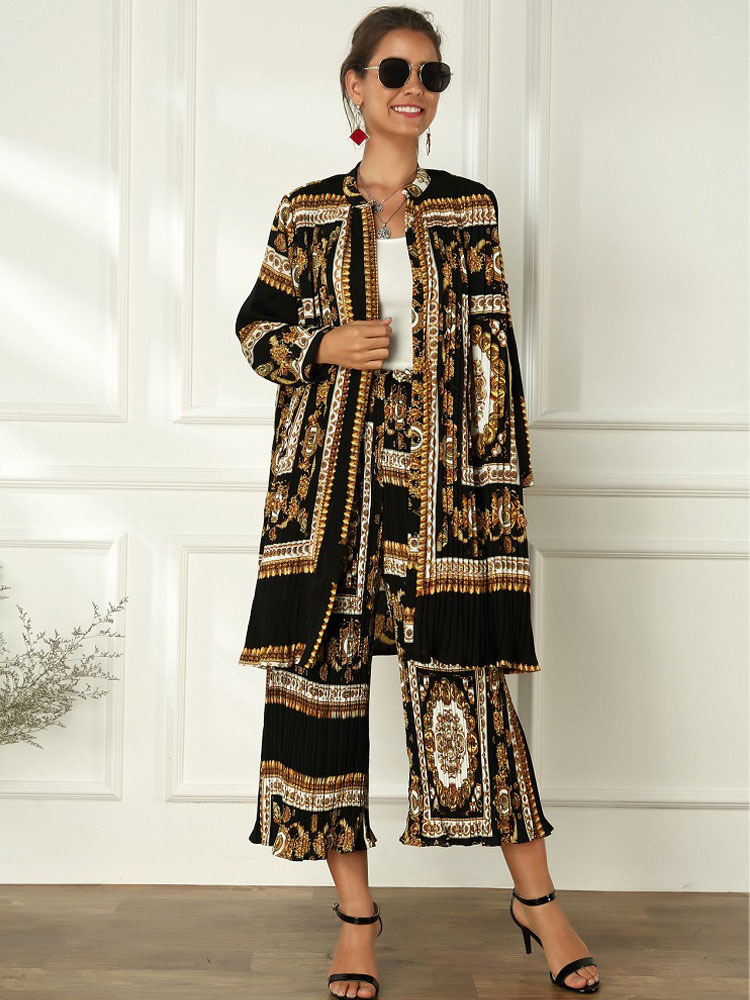 VKBN Top 2 Piece Set Women Letter Print Long Sleeve High Waist Single Breasted Elastic Waist Trousers Suit Pants Set 210507