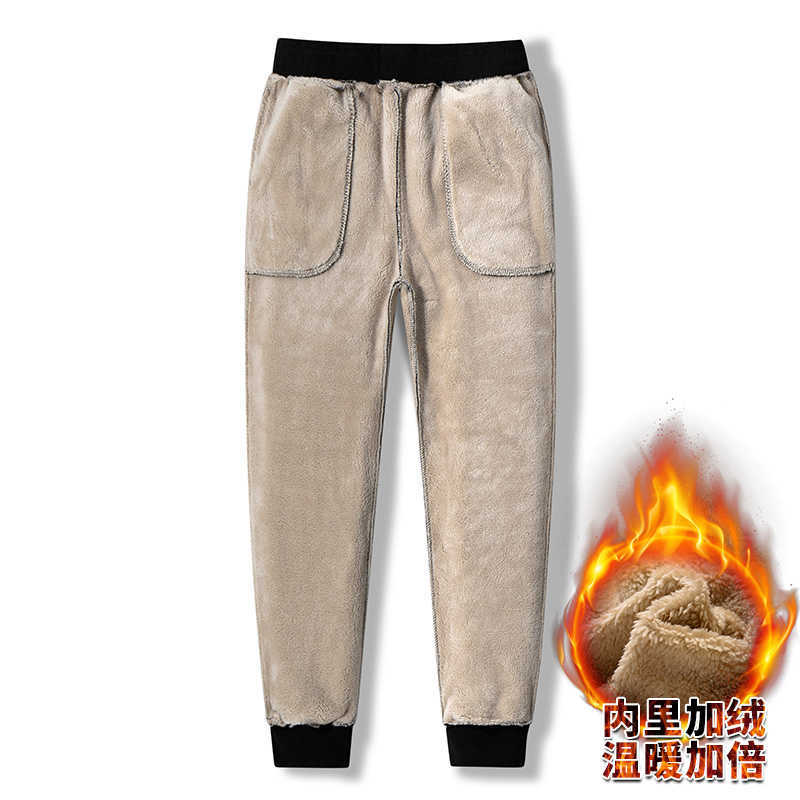 Mens Cashmere Sweatpants Winter Warm Lamb Wool Trousers for Male Lined Fleece Pants Mens Autumn and Winter Casual Joggers Pants 211112