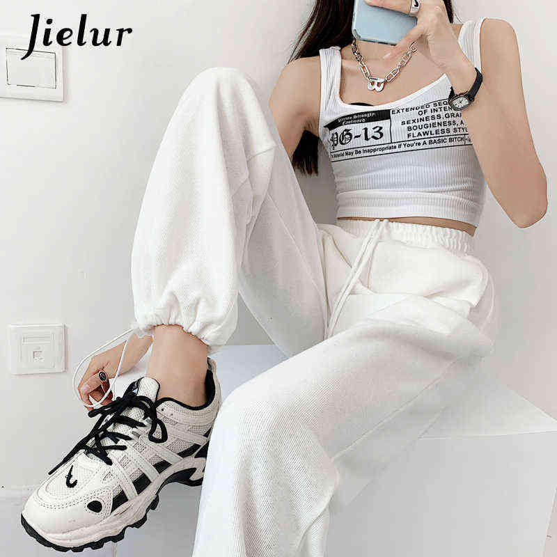 Jielur Korean White Blue Pants Women High Waist Loose Drawstring Harem Casual Comfortable Female Sports Street S-XL 211115