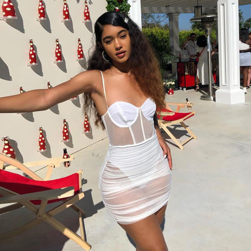 Women see through mesh Sexy Dresses Sleeveless strapless Bodycon Dress Fashion elegant sheath Club Party autumn 210518, Black
Women see through mesh Sexy Dresses Sleeveless strapless Bodycon Dress Fashion elegant sheath Club Party autumn 210518, Black