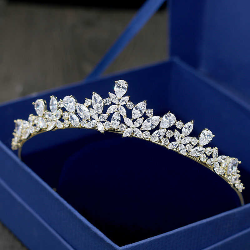 SLBRIDAL Gorgeous Cubic Zircon Wedding Tiara CZ Bridal Headband Queen Princess Pageant Party Crown Bridesmaids Women Jewelry X0625