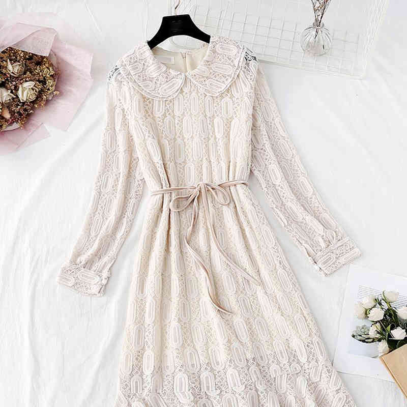 Arrival Spring Lace Dress Fashion Vintage Long Sleeve Ruffles Long Dress Elegant Slim Women Evening Party Dresses 210521