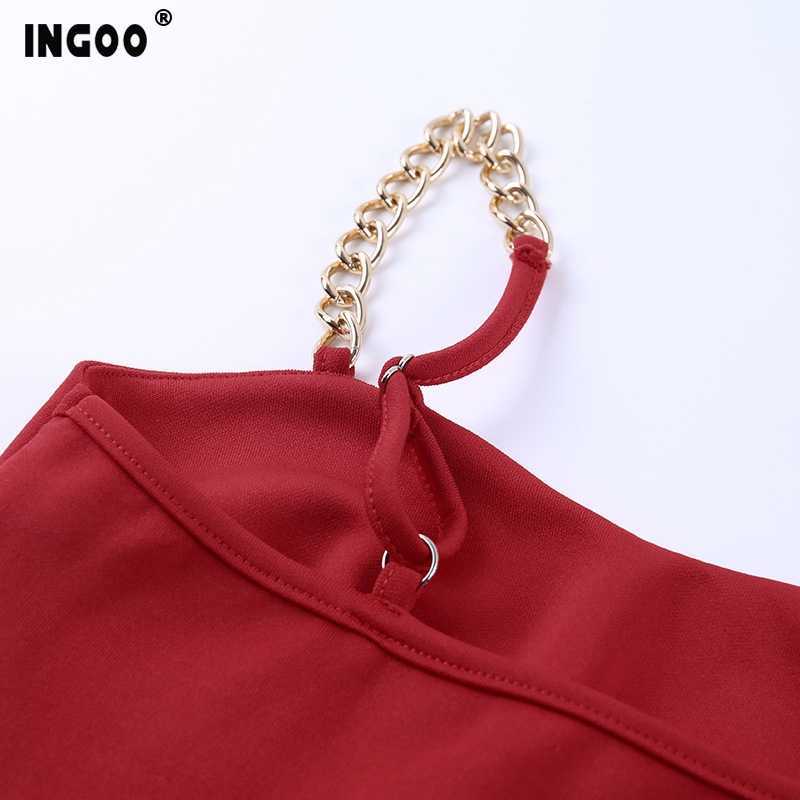 INGOO Summer Sexy Slim Dress Party Night Woman Chain Strap Stylish V Neck White Elegance Bodycon Backles Dresses Vestidos 210623