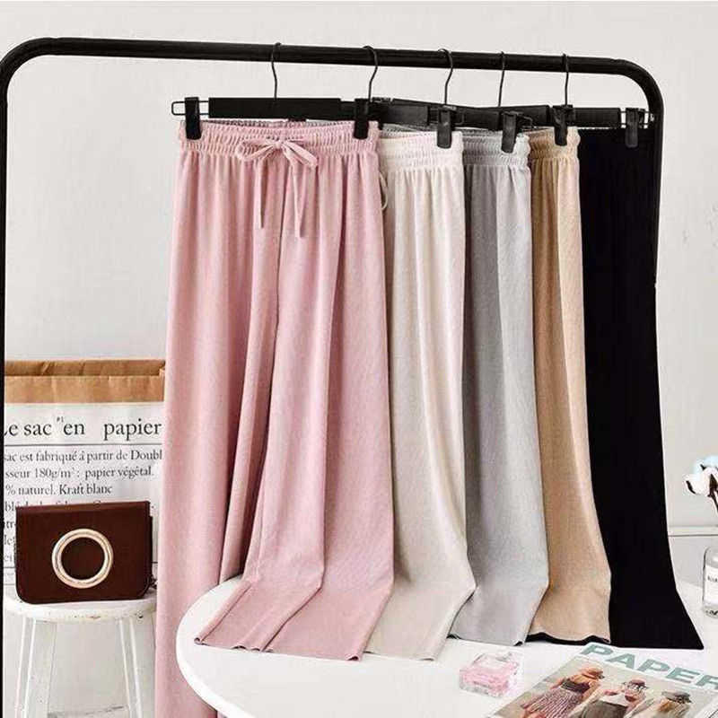 Fashion Wide Leg Pants Women Summer Autumn Casual Solid High Elastic Waist Long Loose Trouser Drawstring Femme Pant Elegant 210526