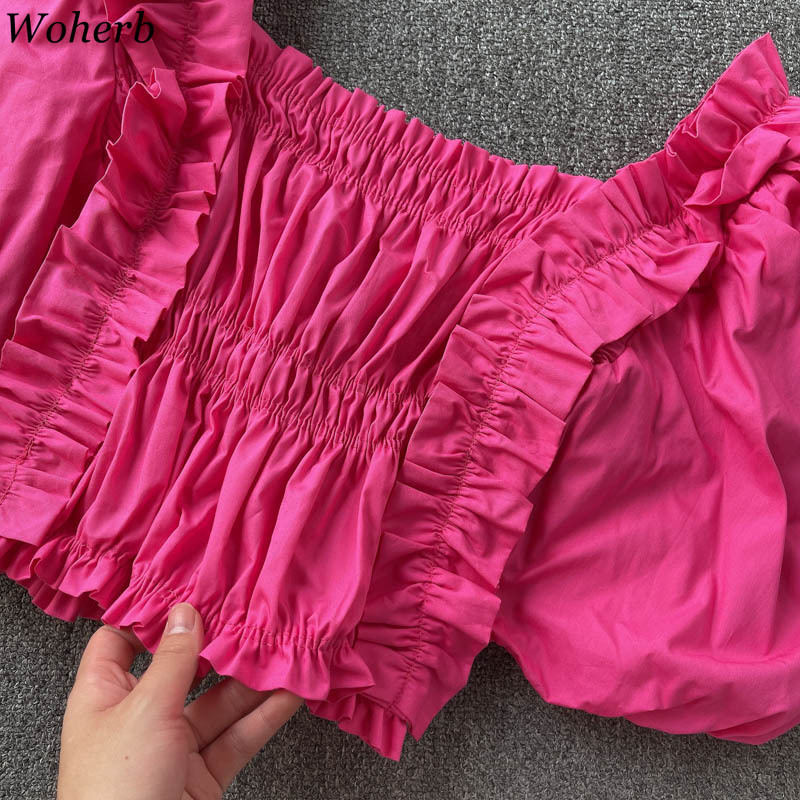 Sweet Blouses Women Square Collar Puff Sleeve Pleated Shirt Sexy Lady Elegant Fashion Crop Tops Korean Ruffles Blusas 210519
