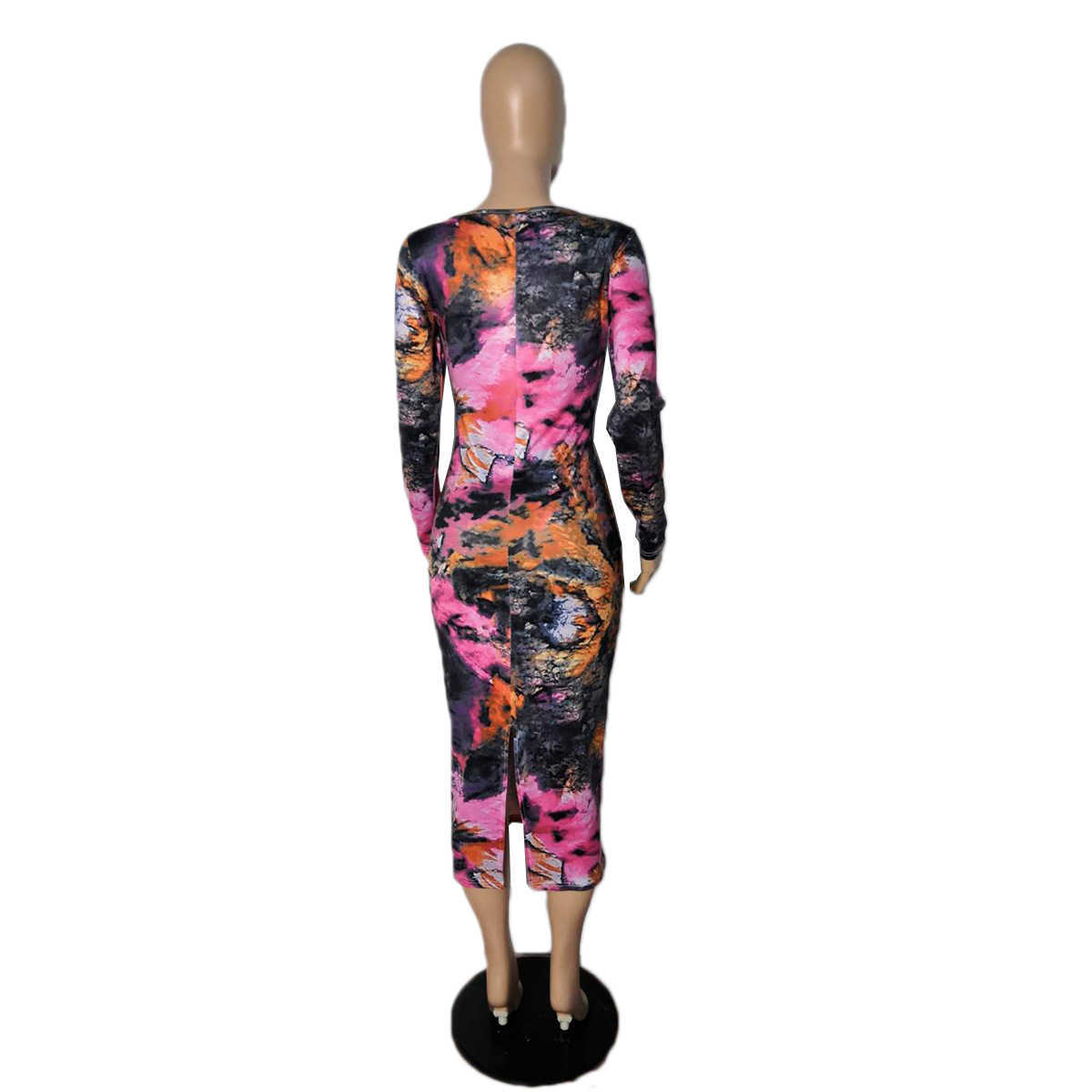Women Tie Dye Printed Bodycon Dress Classy Ladies Evening Party Long Dresses 210702
