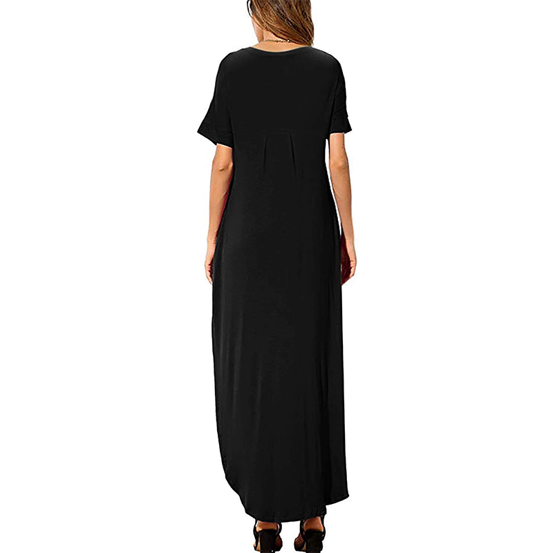 Women Summer Maxi Dresses Casual Loose Pockets Long Dress Short Sleeve Split Plus Size S-5XL