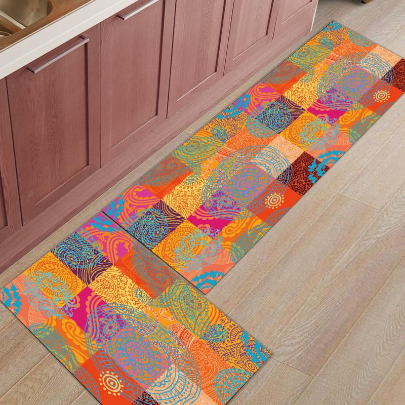 Orange Squares Circle Abstract Art Kitchen Mat Modern Bathroom Anti-slip Area Rugs Living Room Hallway Carpet Doormat Carpets