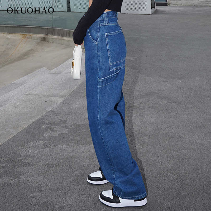Wide Straight Leg Jeans Woman High Waist Blue Denim Pants Female Aesthetic Baggy Mom Jean Fashion Plus Size Trouser Streetwear 210922