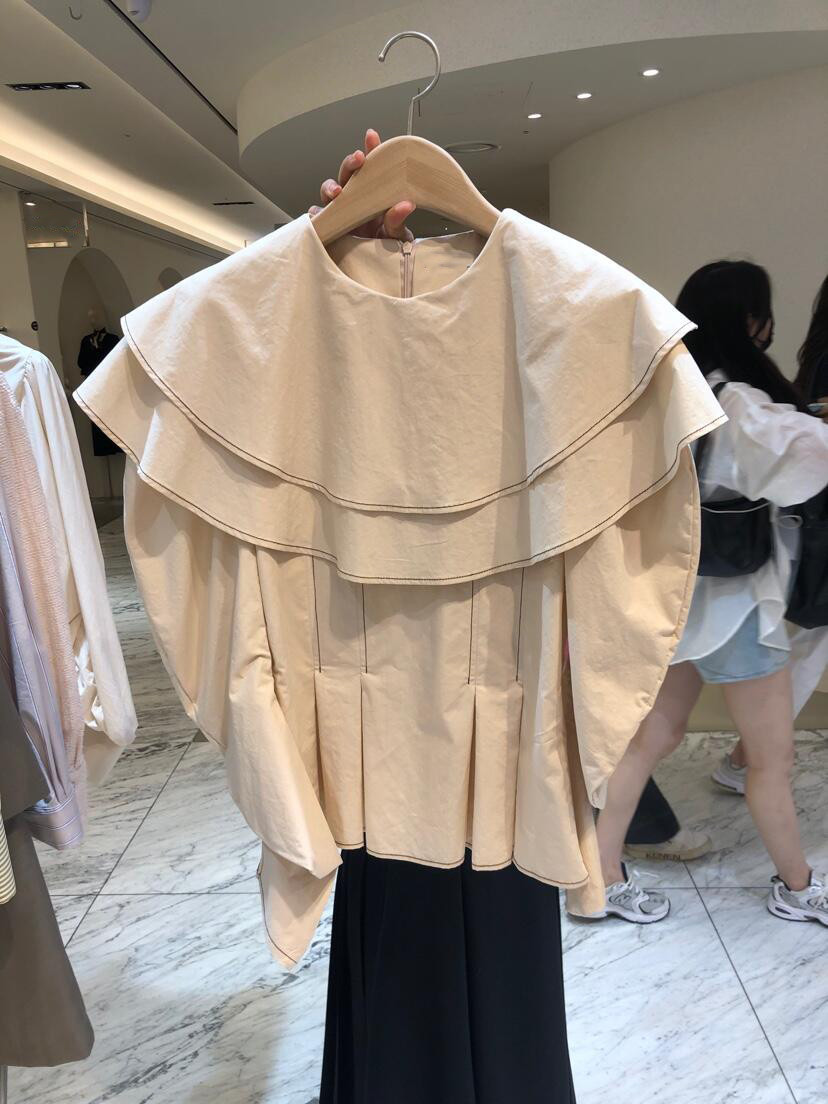 Nomikuma Korean Ruffle Double-layer Jeans Blouse Puff Long Sleeve Slim Waist Elegant Shirt Spring New Women Demin Top 6D788 210427