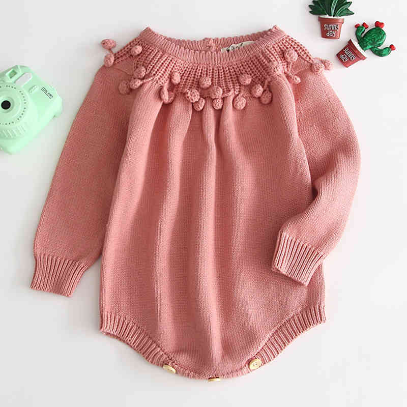 Autumn Winter Baby Girl Rompers Long Sleeves Lovely Pure Color born 210429