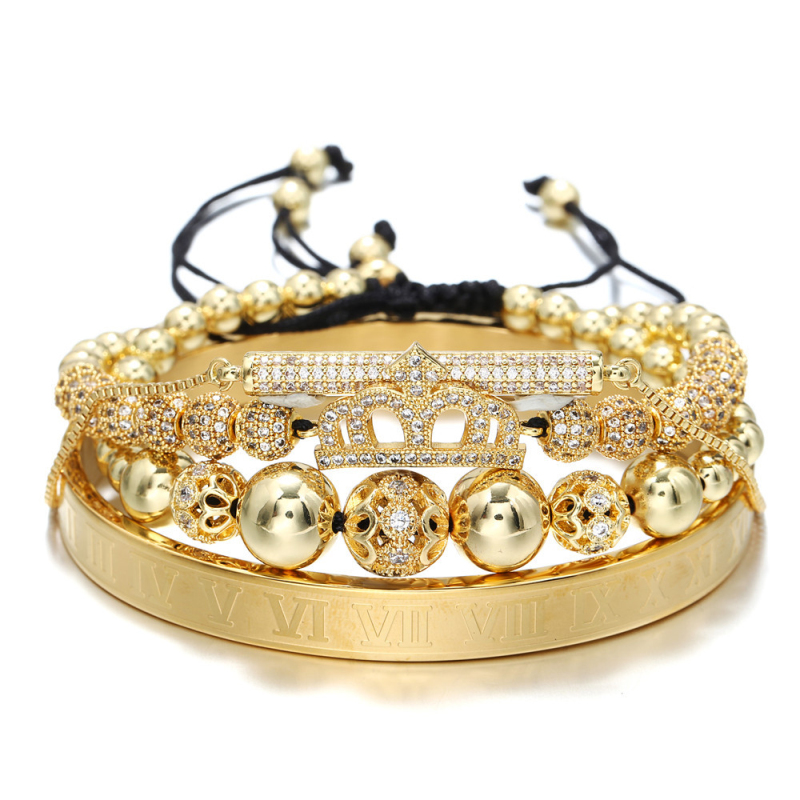 Classic Design Cool Diamond Ball CZ Crown Charm Bracelet Roman Numerals Bangles for Gift 4pcs/set