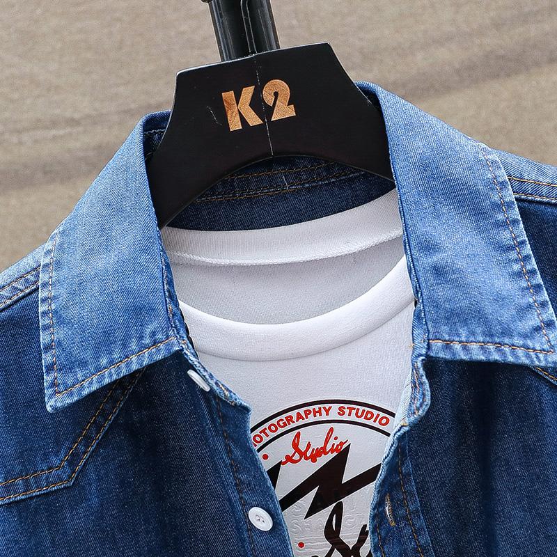 Summer Men Shirts Denim Shirt Men's Short Sleeve Slim Casual Streetwear Jeans