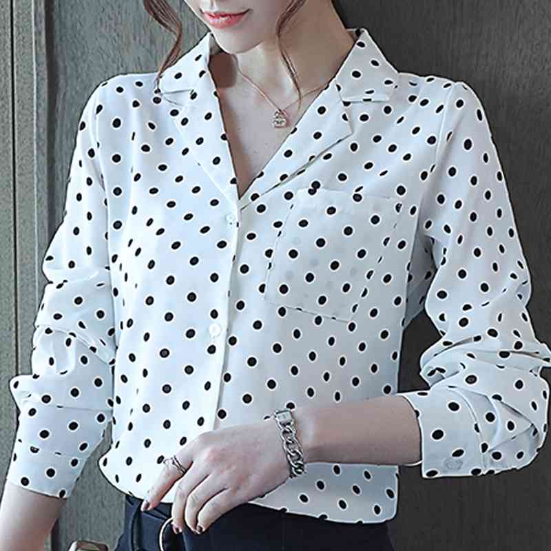 Long Sleeve V-Neck Women Shirt Black Dot White Chiffon Blouse Shirt Women Tops Blusas Mujer De Moda Women Clothing E542 210602
Long Sleeve V-Neck Women Shirt Black Dot White Chiffon Blouse Shirt Women Tops Blusas Mujer De Moda Women Clothing E542 210602