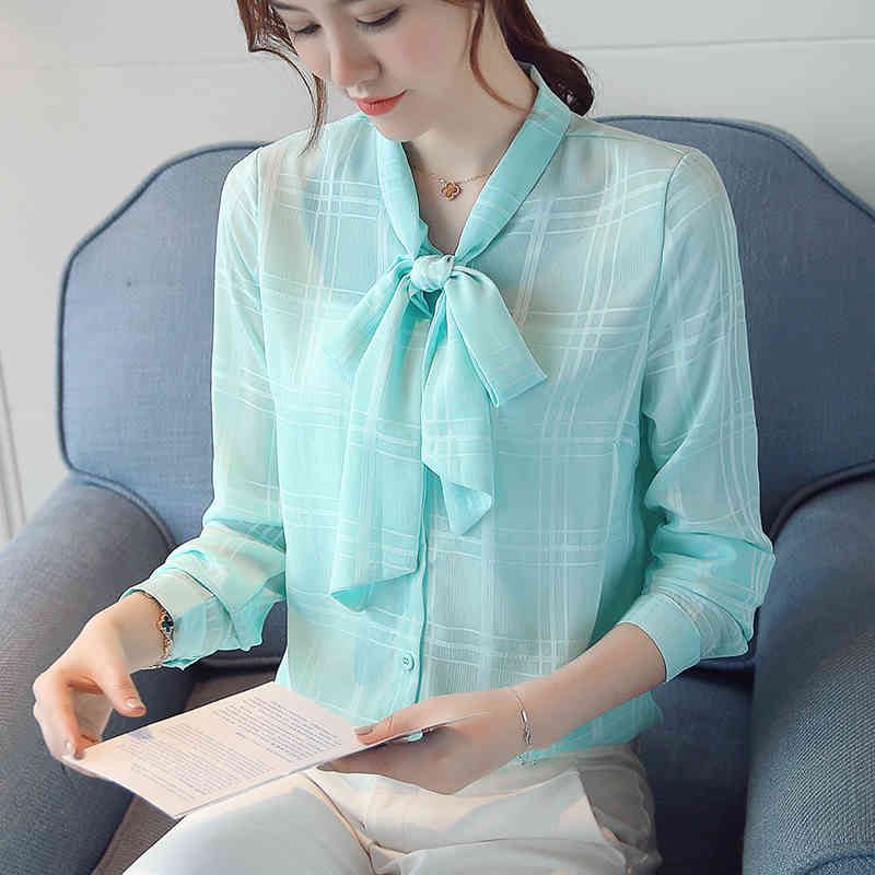 arrived spring blouse Women Long-sleeved female chiffon clothing office lady fashion loose bottoming tops D398 30 210506