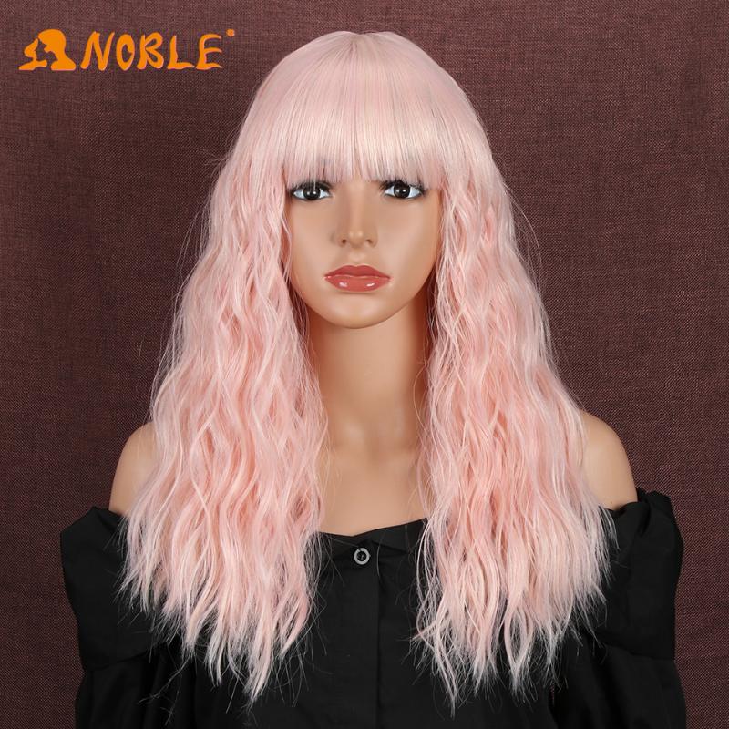Synthetic Wigs Noble Girl With Bangs Pink Color Wig Short Wavy Ombre Heat Resistant Hair For Women