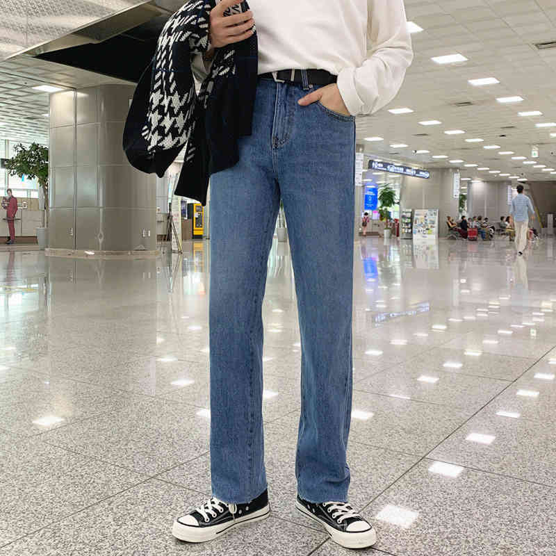 IEFB Spring Baggy Jeans For Men Korean Fashion Versatile Straight Pants Trendy Fall Wide Leg Pants Trend Denim Trousers 4240 210524
