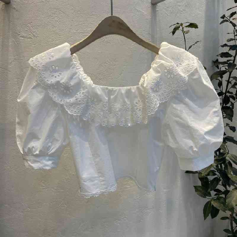 Nomikuma Women Shirts Blouses Lace Ruffle Square Collar Korean Floral Tops Puff Sleeve Summer Short Blusas Mujer Moda 6G669 210427