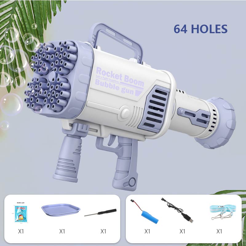 2021 Kids Gatling Bubble Gun Toy 64-Hole Charging Electric Automatic Bubble Machine Summer Outdoor Soap Water Children Toys